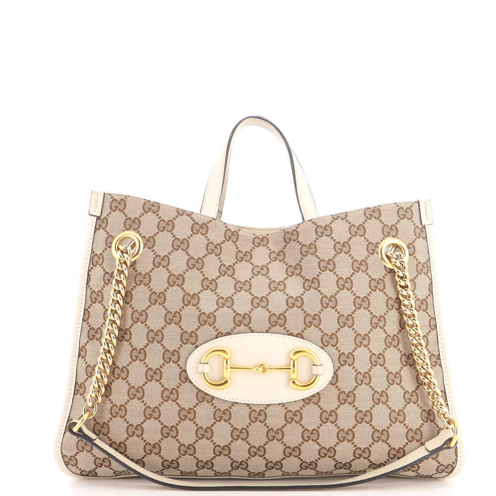 Gucci Medium Horsebit 1955 Chain Tote GG Canvas with Leather